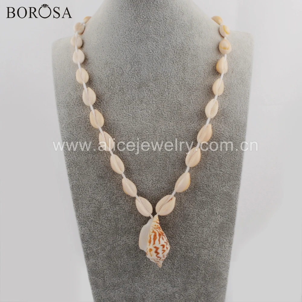 

BOROSA 10PCS 26inch Seashell Natural Conch & Cowrie Shell Necklace Boho Style Summer Beach Jewelry for Wholesale WX1099