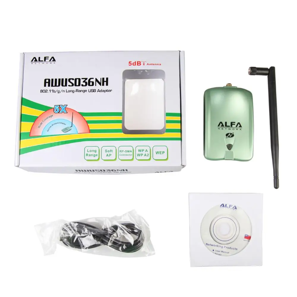 

Wireless WiFi USB Adapter with 5dbi anenna USB AWUS036NH Network Ralink 3070L 150Mbps Wifi Network Card 2000MW 1Set for server