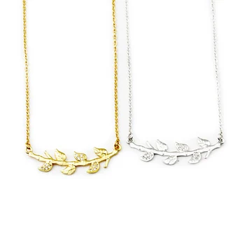 

10pcs Tiny Cubic Zirconia Bamboo Leaf Branch Necklace Pendant Elegant Bridesmaid Gift Trendy Link Chain Collar Gold Silver Color