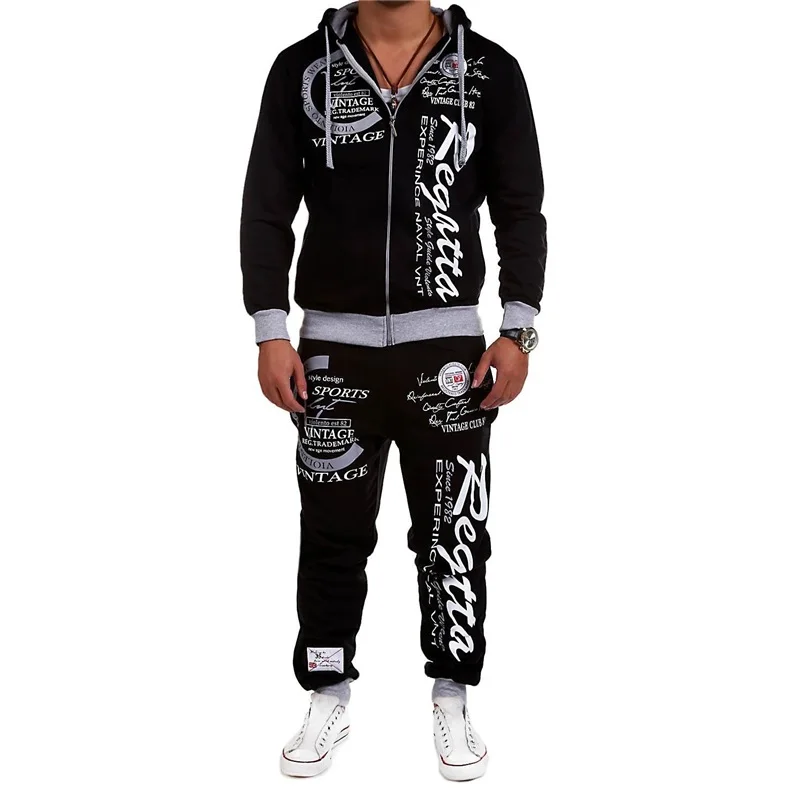 Gray tracksuit Мужские спортивные костюмы куртка с капюшоном спортивный костюм новая весенняя спортивная одежда мужские спортивные комплекты Спортивный костюм с принтом мужская одежда - Цвет: Gray tracksuit