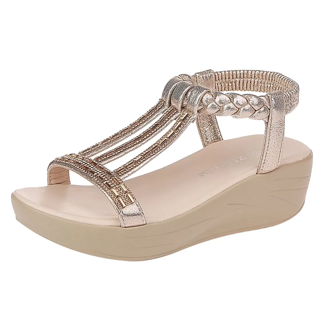 

JAYCOSIN Women Shoes High Heel Summer Fashion Rhinestone Wedges Sandals Big Size Platform Romen Peep Open Toe Sandals Platform
