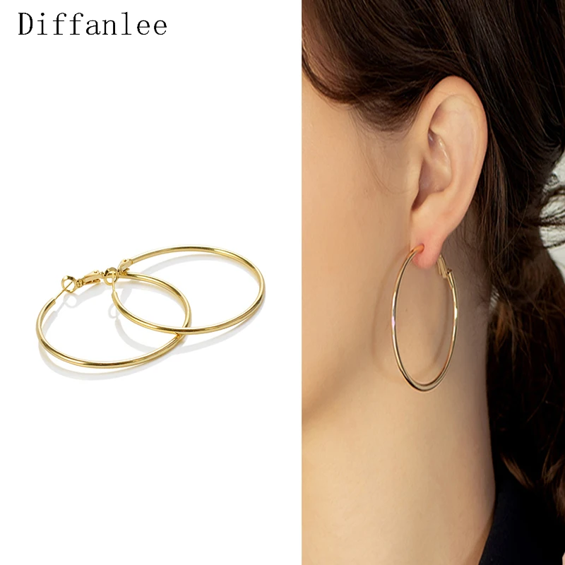 

High quality Big Circle Smooth Earrings Large For Women Fashion 585 Gold color Round Hoop Charm Trend Dangle Earring Jewelry