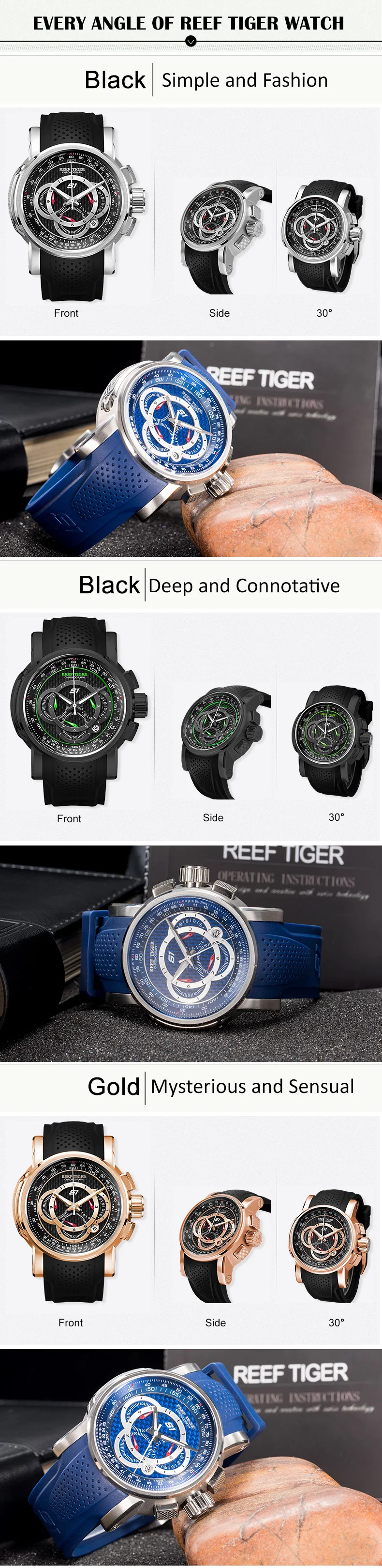 Reef Tiger/RT Брендовые спортивные часы Reloj Mujer Мужские кварцевые хронограф водонепроницаемые часы мужские Relogio Masculino RGA3063