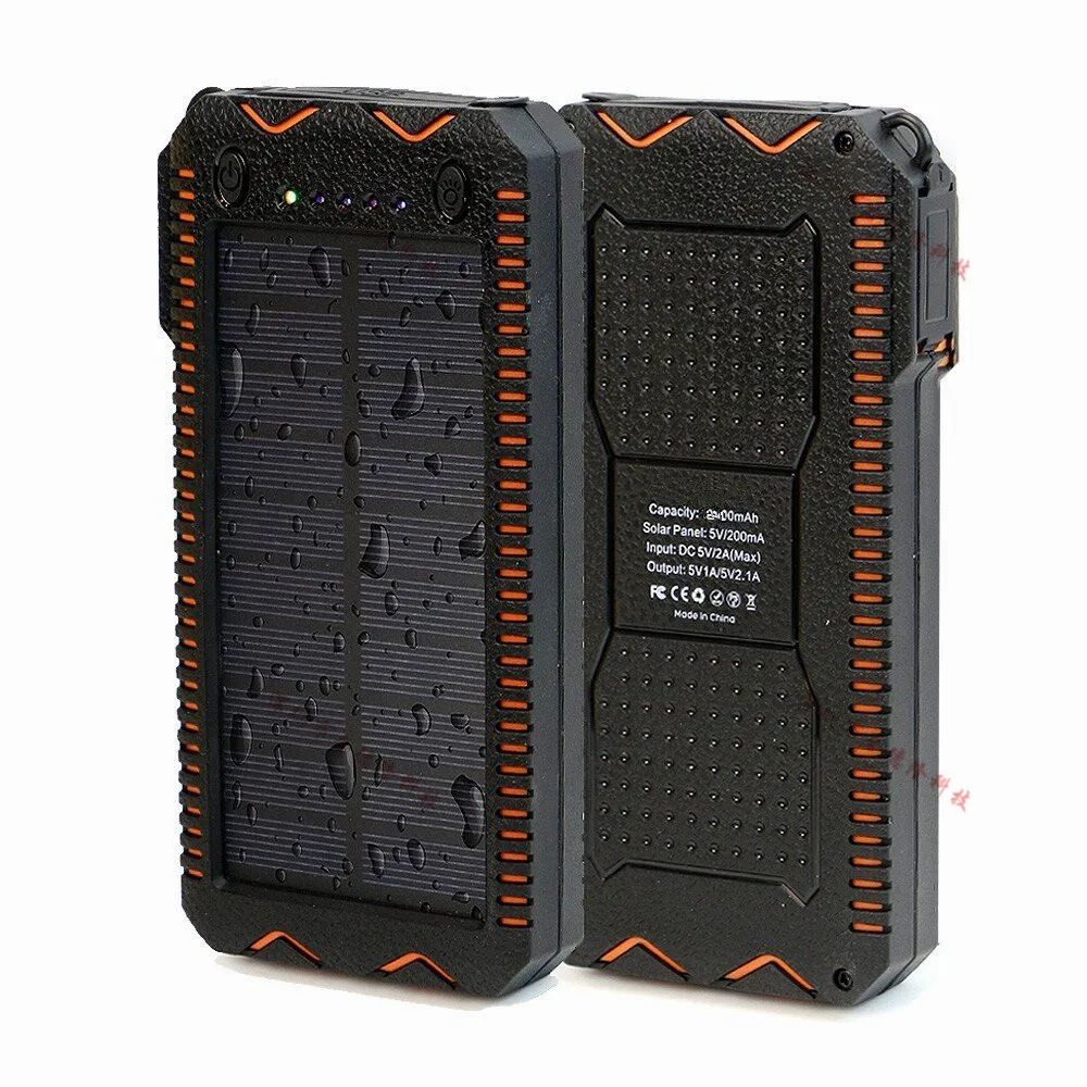 

PIAGOLD Solar Power Bank 20000mAh Dual USB Port Outdoor Waterproof Power Bank with LED Flashlight with Cigarette lighter