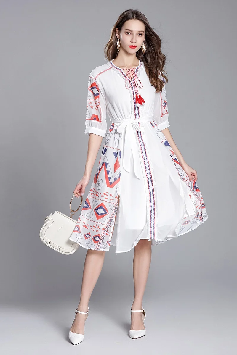 Платье в стиле Boho-Chic, шифоновые мексиканские Цветочные женские платья, пляжные, праздничные, свободные, повседневные платья миди, винтажные платья, лето, AA4777