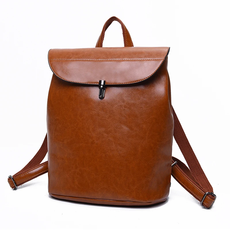 BANINIU Vintage oil wax PU Leather trave Backpack School Bags For Teenagers Casual Brown backpack Women