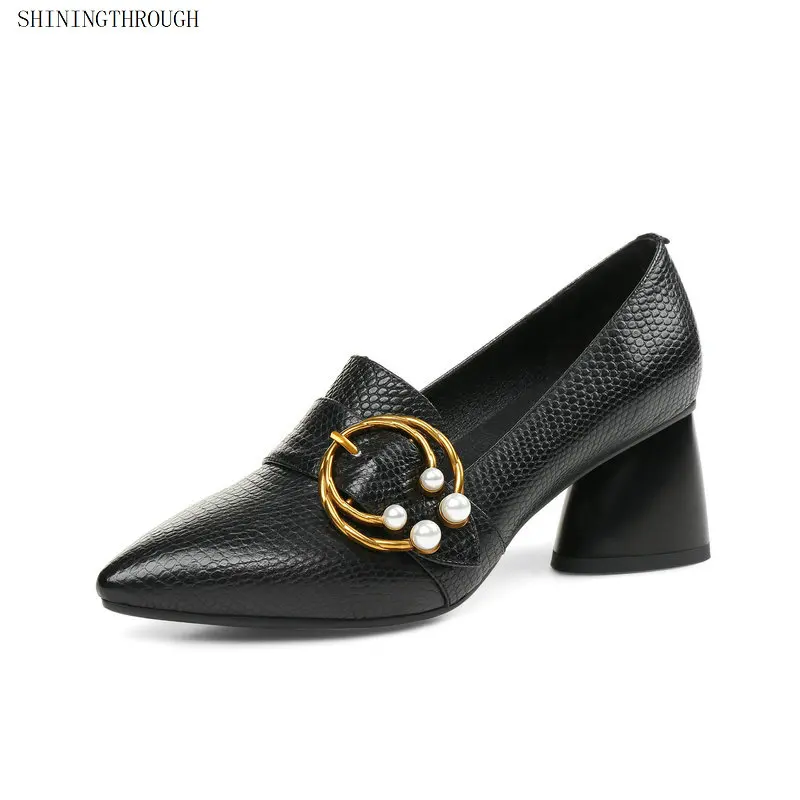 

Women Genuine Leather Pumps Wedding Party Handmade Shoes Woman Thick High Heel Comfort Women shoes