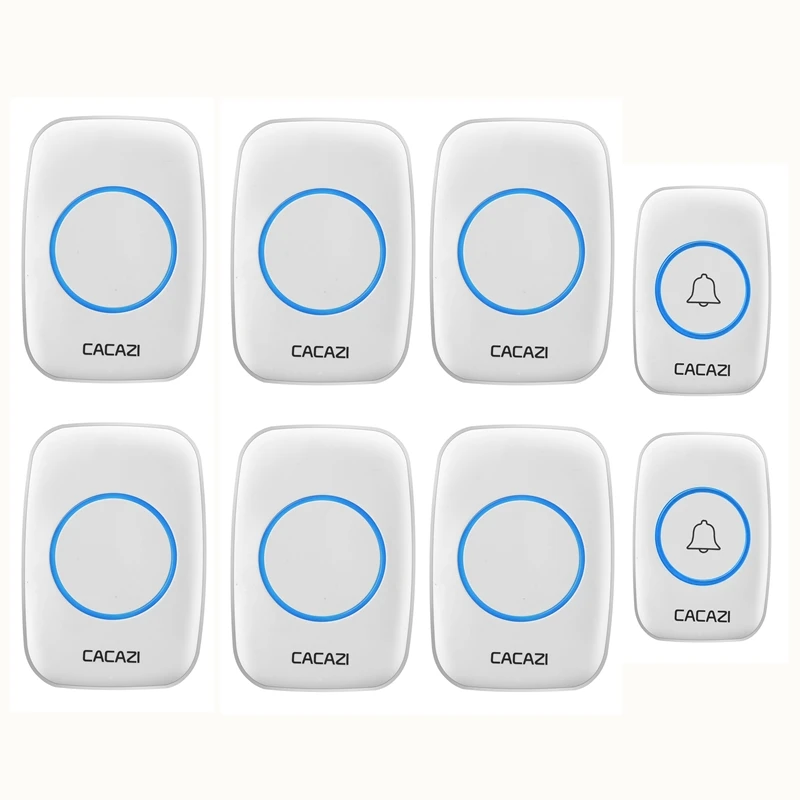 

CACAZI Wireless Doorbell Waterproof 2 Battery Button 6 LED Light Receiver Home Cordless Bell 300M Remote 38 Chimes 4 Volume