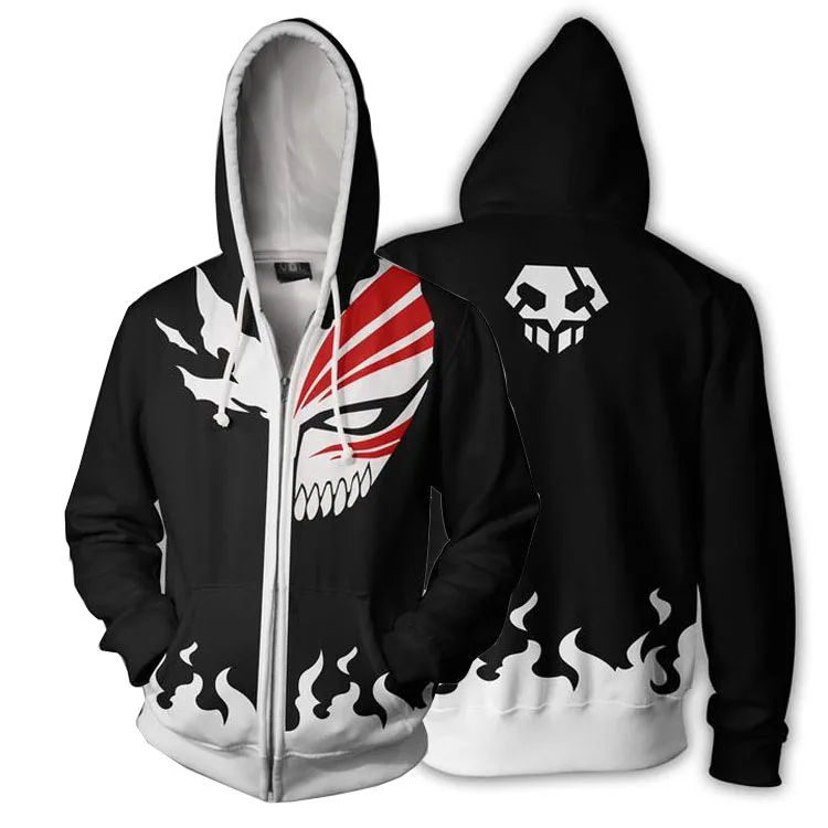BLEACH Kenpachi Zaraki Cosplay Costume 3D Zipper Jacket Hoodie Sweatshirt Coat