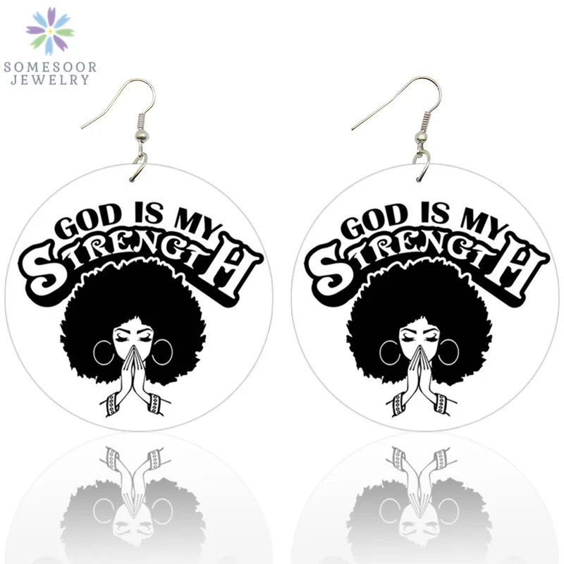 SOMESOOR Printed Black Sayings Wood Drop Earrings African Queen Locs Smart Afro Natural Hair Power Dangle Jewelry For Women Gift - Окраска металла: Both Sides Print 6