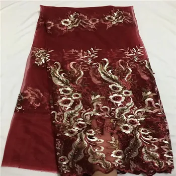 

Latest Fashion Nigerian French Lace Fabric red African Tulle Mesh Fabric For Wedding African Lace Material With Beads