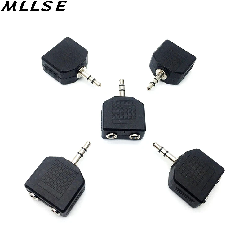 

MLLSE 5Pcs/lot Black Color 3.5mm Jack 1 to 2 Double Earphone Headphone Y Splitter Cable Cord Adapter Plug for MP3 Phone