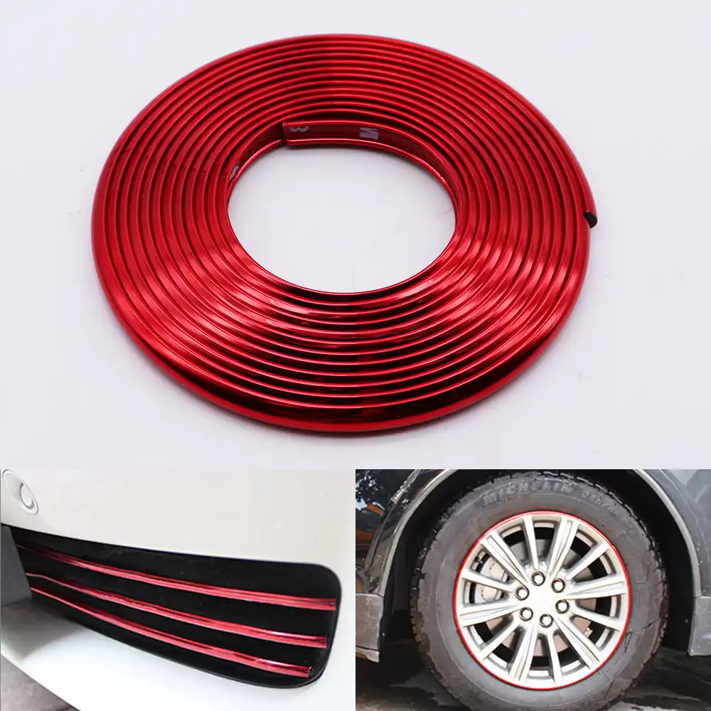 moldura de parachoques rojo para coche accesorio de proteccion de buje de rueda de cinta rejilla adhesiva tira decorativa de impacto 4m 8m