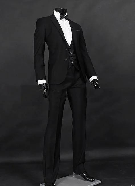 Two Buttons Slim Fit Groom Tuxedos Black Best man Notch Lapel Groomsman Men Wedding Suits Bridegroom (Jacket+Pants+Tie+Vest)wedd