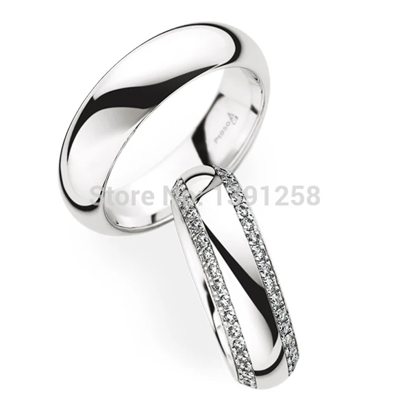 6mm D Shape Polish Solid Genuine 9ct 9k White Gold Natural I1 Diamond Wedding Ring Band Couples Lovers Jewelry One Pairs | Украшения и