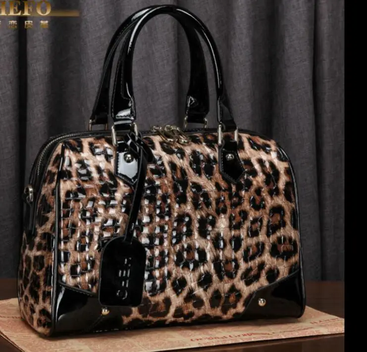 

Aibkhk Coowhide Genuine Leather Women's Handbag Speed Bag Crossbody Bag Female Fashion Shoulder For Women Clutch Leopard Bag