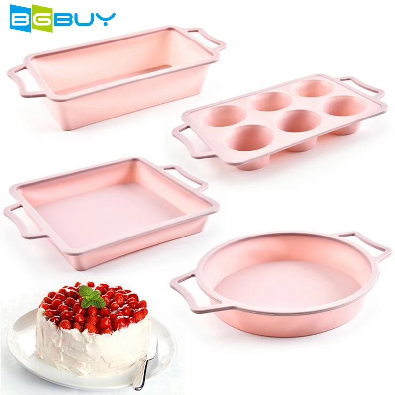 

Big Silicone Cake Molds, 4 Patterns Rectangle &Square & Round Silicone Mold for Making, Cake Baking Tools, BPA Free