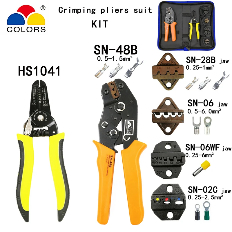 

Kit stripping cutting wire pliers 1041 suit tools SN-48B 0.5-1.5mm2 pliers 4jaw for plug/tube/insulation terminal tools