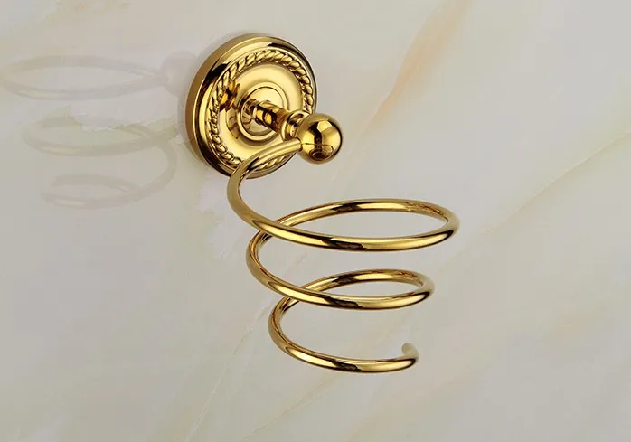 Luxury Gold Color Brass hair dryer rack for Wall Shelf rack Stand Wall-mounted Bathroom Walls Hairdryer Holder zba608