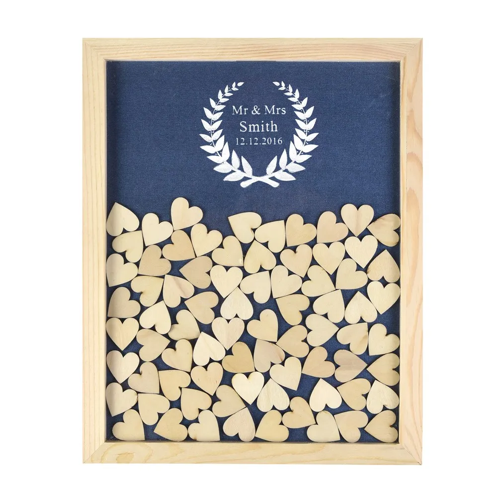 Выгравированная индивидуальная деревенская деревянная рамка для свадебной гостевой книги с оливковым листом, альтернатива, уникальный декор в виде сердец, 130 шт - Цвет: Royal Blue