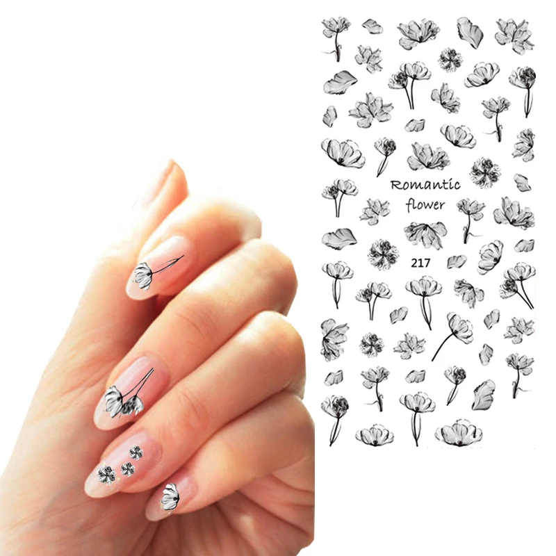 Живописи тушью наклейка с цветком для ногтей Nail Art модные простые черные наклейки