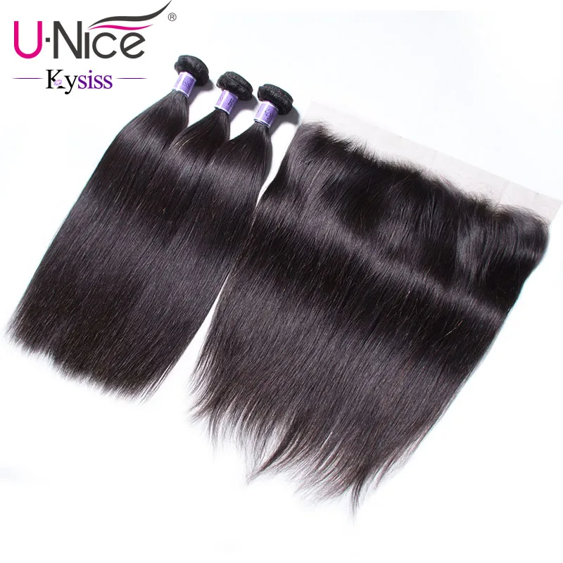 

UNice Hair 8A Kysiss Series 3 Bundles With Frontal Indian Straight Bundles Lace Front Human Virgin Hair Bundles With Closure