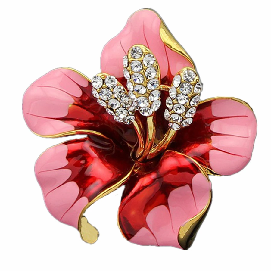 Enamel Crystal Rose Flower Large Brooch Pin Rhinestone Costume Jewelry