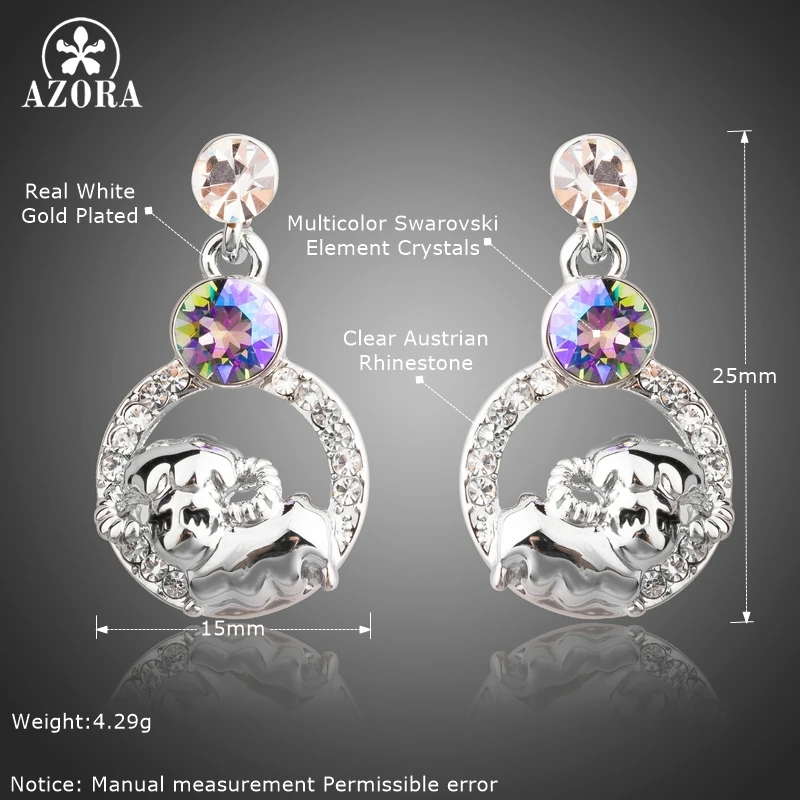 AZORA Cute Sheep Shape Dangle Earring Party Trendy Style Multicolor Austrian Crystals Drop Earrings Women Fashion Jewelry TE0301