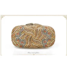 5022C Multi-color Floral Flower Crystal Wedding Bridal Party Night hollow Metal Evening purse clutch bag case box handbag