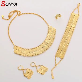 

SONYA Dubai Gold Color Jewelry Set For Women African Ethiopian Jewelry Antique Coin Ring Bracelet Earrings Necklace Set