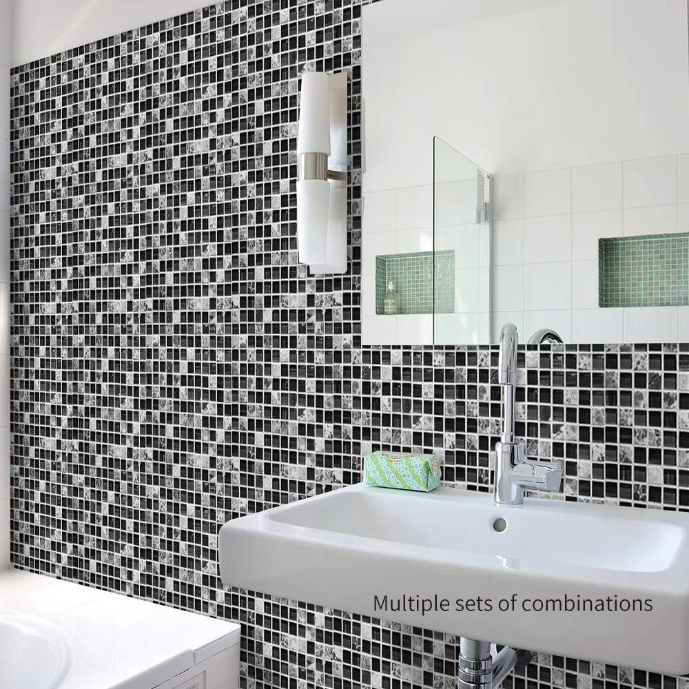 

20x20cm 15x15cm 10pcs/lot Self Adhesive Removable Tile Stickers Black Mosaic Creative Tile For Paste Kitchen Bathroom Floor Gift