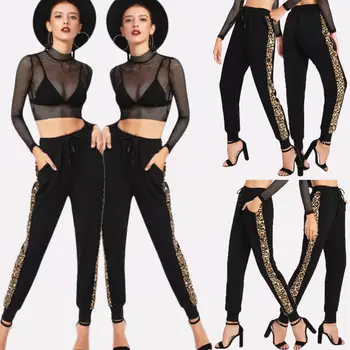 

High Waist Jogger Pencil Pant Fall 2018 Women Skinny Pants Slim Stretch Leopard Trousers Haren Pants Sweatpants Female Clothes
