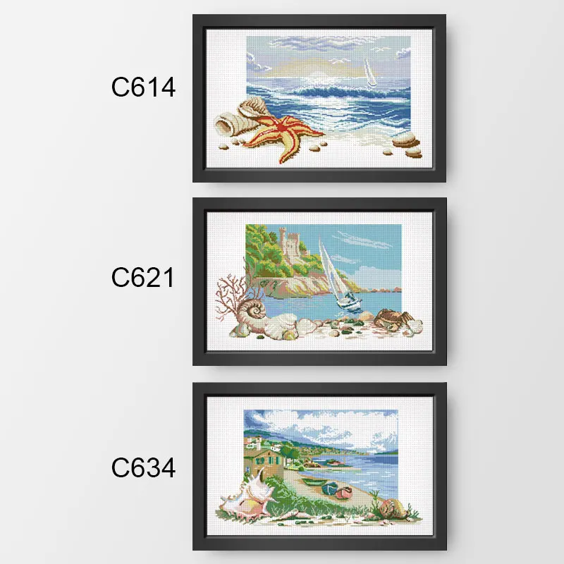 

Fishxx Cross Stitch Kit C614 Coastal Scenery Three Shell Sea Stars Living Room Paintings Manual Embroidery