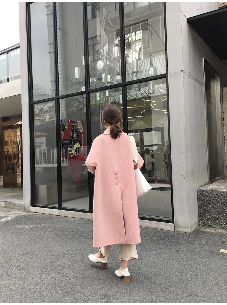 Корейское шерстяное пальто женское двухстороннее шерстяное пальто розовое длинное осенне-зимнее женское пальто Casaco Feminino Z1157