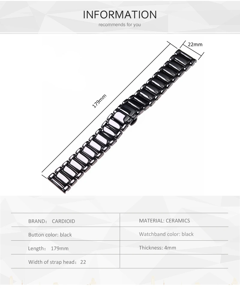 22 мм черный высококачественный яркий керамический ремешок браслет Ремешки для часов Армани часы AR1507 AR1509 AR1499 керамические часы