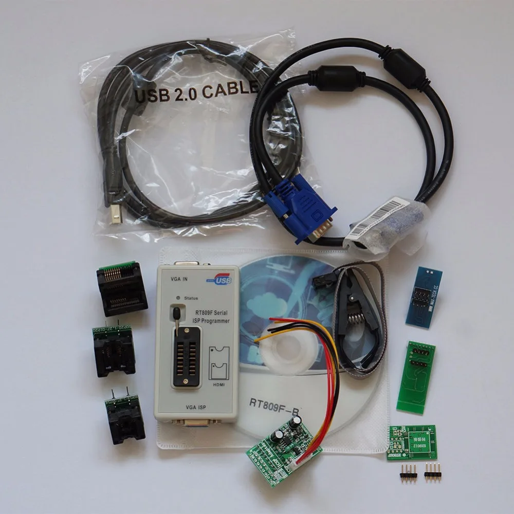 

RT809F USB PC Repair Tools Programmer +7 Adapters+SOP16 SOP20 IC Clip LCD Reader LCD BIOS ISP/ USB/ VGA