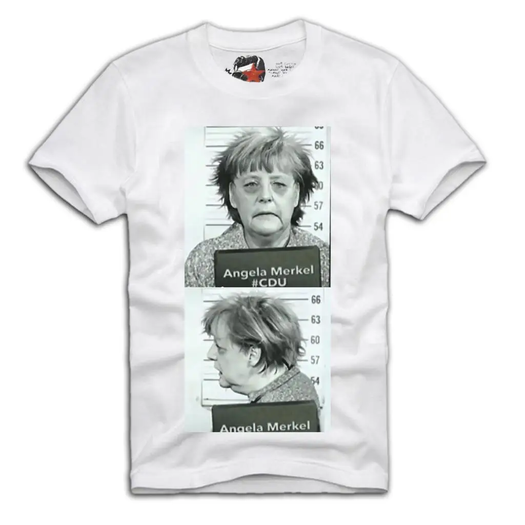 

ANGELA MERKEL T-SHIRT FAHNDUNGSFOTO MUGSHOT NSA NATO EU A176 Men Brand Clothihng Top Quality Fashion Mens T Shirt 100%Cotton