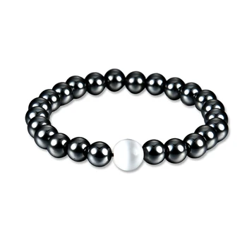 bracelet hématite perle blanche