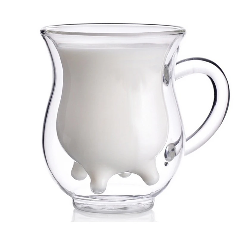 

Creative Cow shape Heat Resistant Glass Mug,Double Glass coffee Beer Drink a Mug of Office Mug Transparent Drinkware Cups