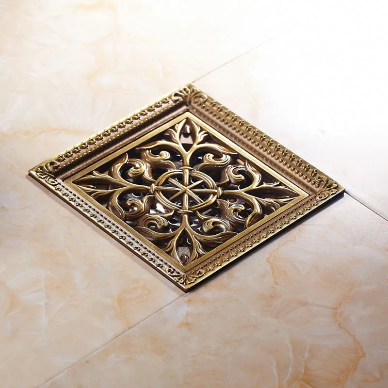 Index Bath 4" Elegant Antique Brass Bathroom Shower Floor Grate Drain