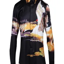 Китайский королевский стиль, плюс размер, кран, облако, принт, Мужская одежда, рубашка, осень, весна, Корейская, повседневная, деловая, хлопковая рубашка, топы, е97