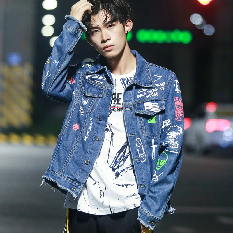 Hip Hop Fashion Printed Jeans Jacket Men Cotton Casual Streetwear Autumn New Denim Jacket Coat For Men Hip Hop Fashion Printed Jeans Jacket Men Cotton Casual Streetwear Autumn New Denim Jacket Coat For Men