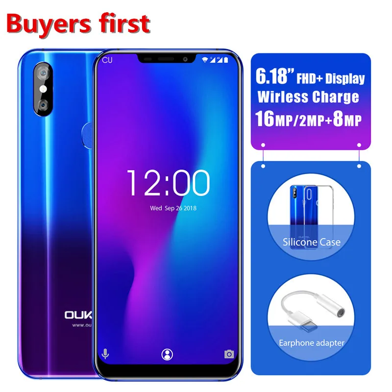 

OUKITEL U23 6.18" Notch Display Mobile Phone 6G 64G Wireless Charge Android 8.1 MTK6763T Helio P23 Octa Core Face ID Smartphone