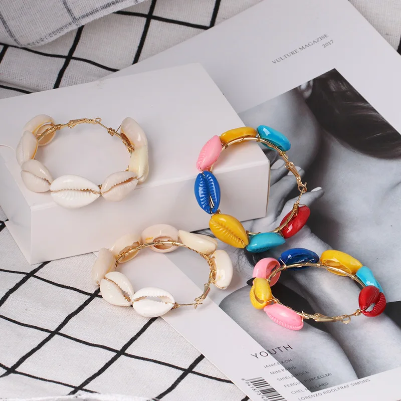 

2019 Sea Shell Dangle Earrings Jewelry Summer Holiday Big Circle Statement Conch Earrings for Women Special Gifts Wedding Part