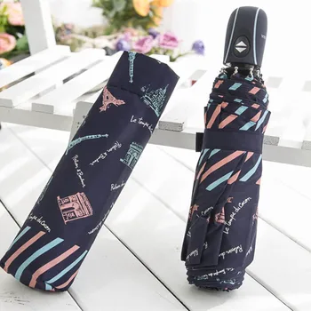 

2019 New fashion tower pattern design style creative type frosted handle super large capacity sunny and rainy folding umbrella