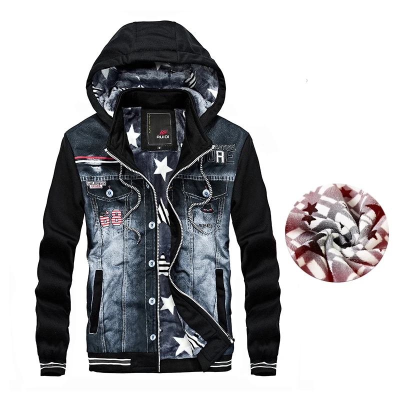 

2018 New Brand Mens Winter Denim Warm Jacket Men Cool Fashion Design Man Jacket Hooded Streetwear Coat For Men Thick Fur Clothes