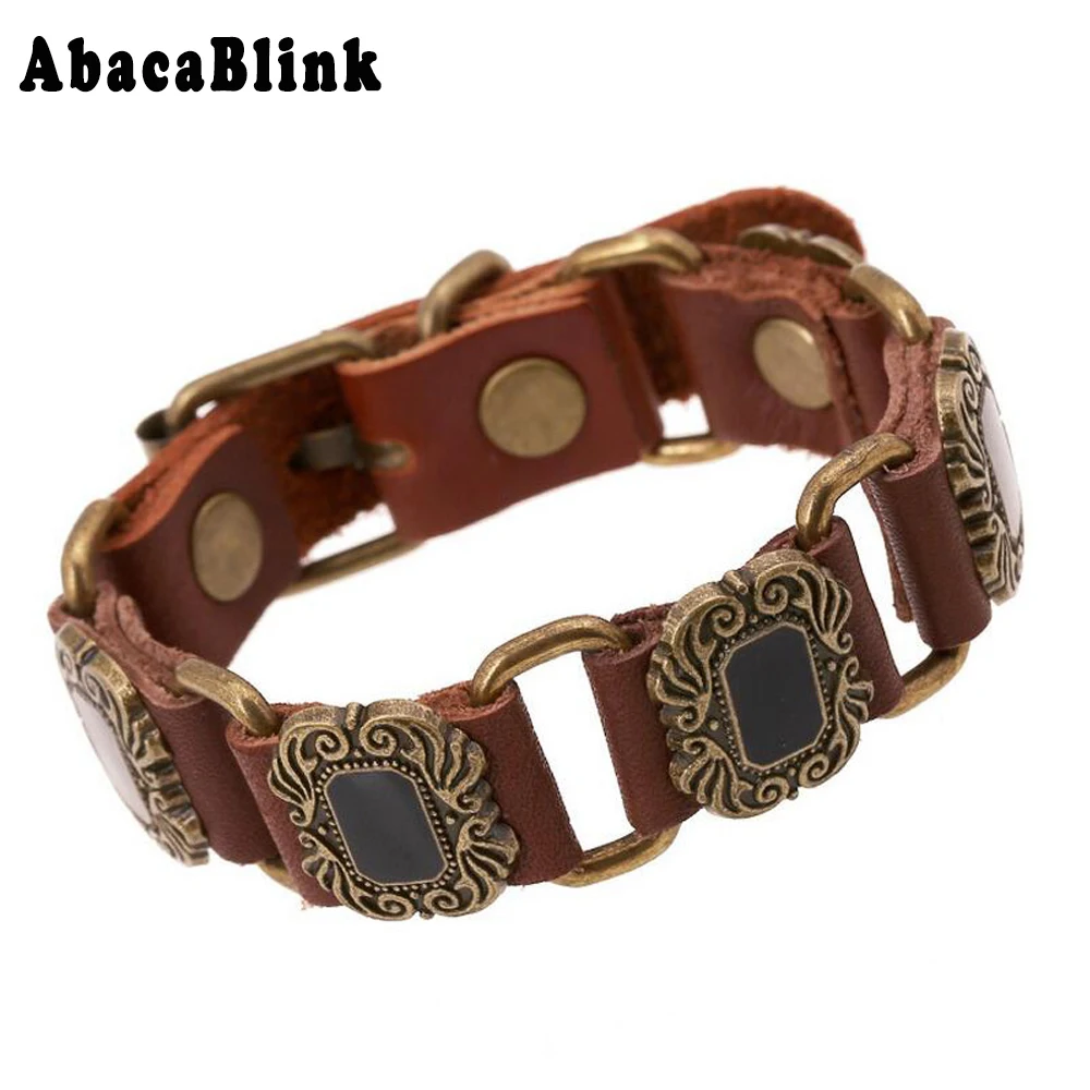 High Quality Genuine Leather Men Bracelets Punk Rock Style Carving