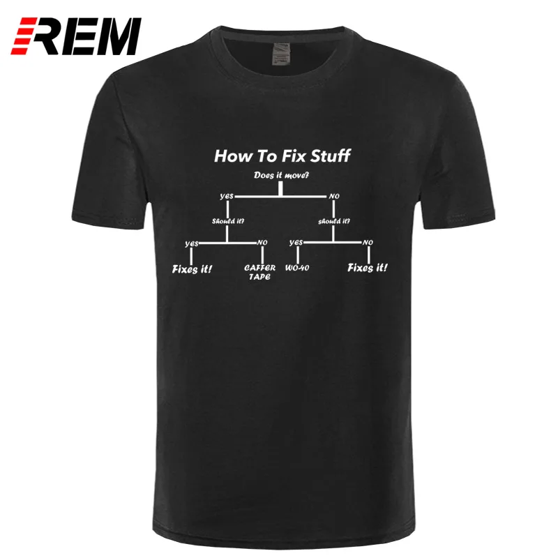 

REM Summer Style How To Fix Stuff T-shirt Funny gift for him present DIY engineer builder T Shirt Men Short Sleeve Top Tees