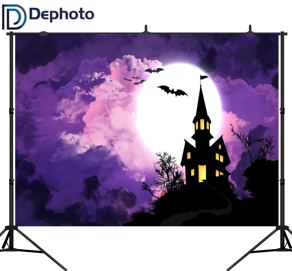 

DePhoto Photography Backdrops Castle Bat Halloween Magic Children Party Photocall Baby Backgrounds for Photo Studio