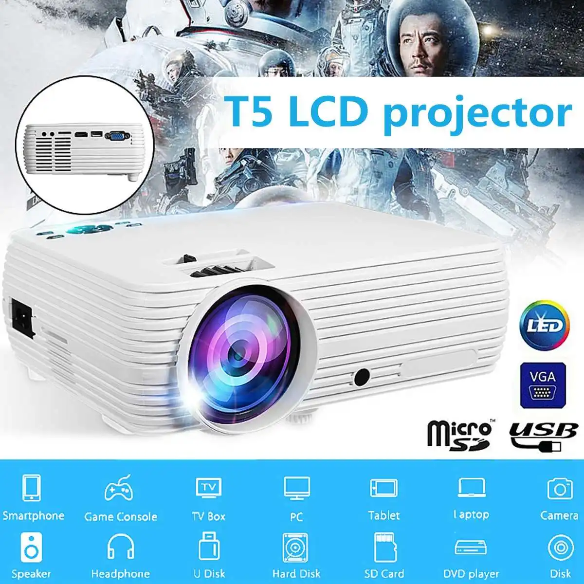 

Mini Projector 7000 Lumens LCD 1080P FHD Wifi bluetooth Home Theater Android 6.0 X5 Audio Speaker Home Theater Cinema